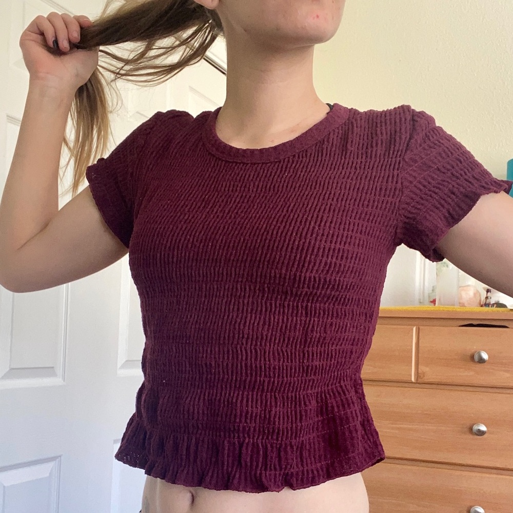 Stretch Ruffle Crop Top—Maroon